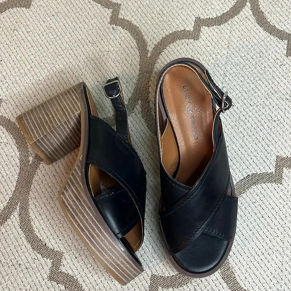 Lucky Brand Delmie leather Backstrap High Heel Sandals platform, NWOT - Picture 15 of 17